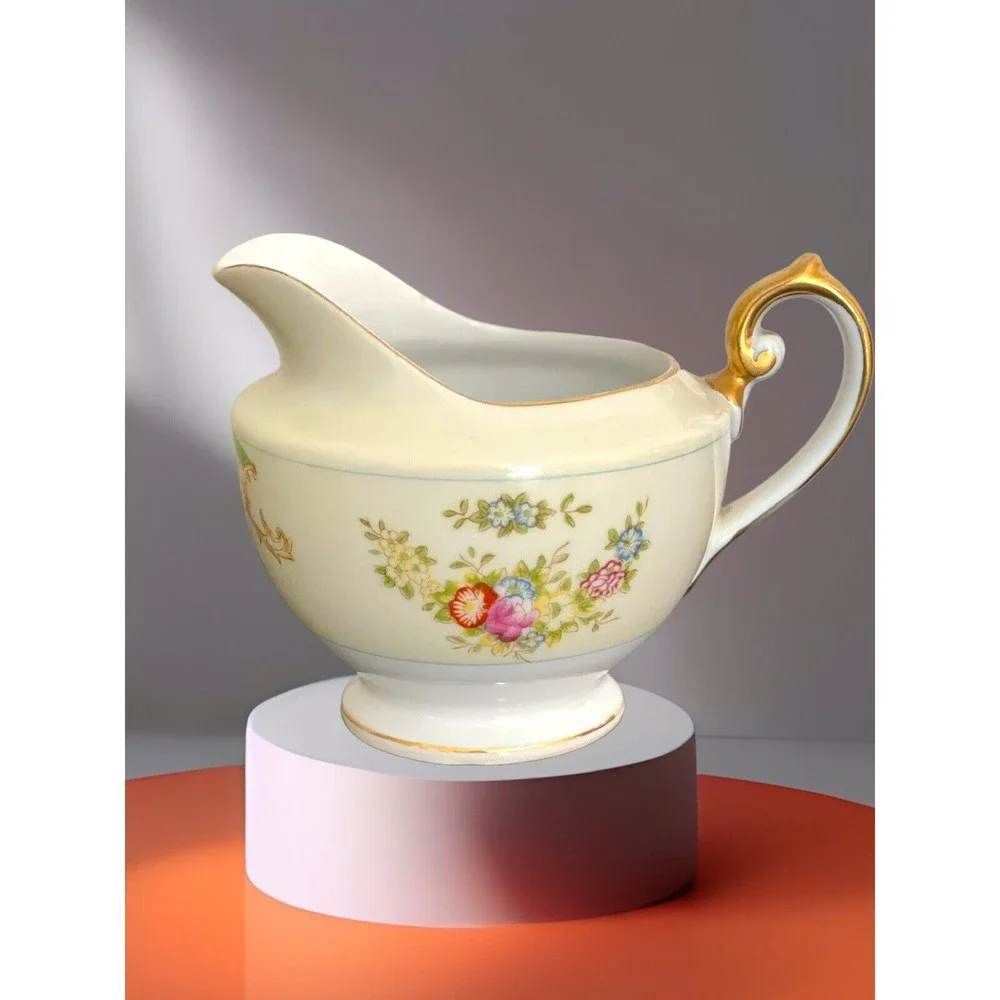 Diamond China Creamer Jug Cream with Floral Pattern Made in Japan 4